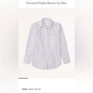 A&F Oversized Poplin Button-Up Shirt - Navy Stripe - Small